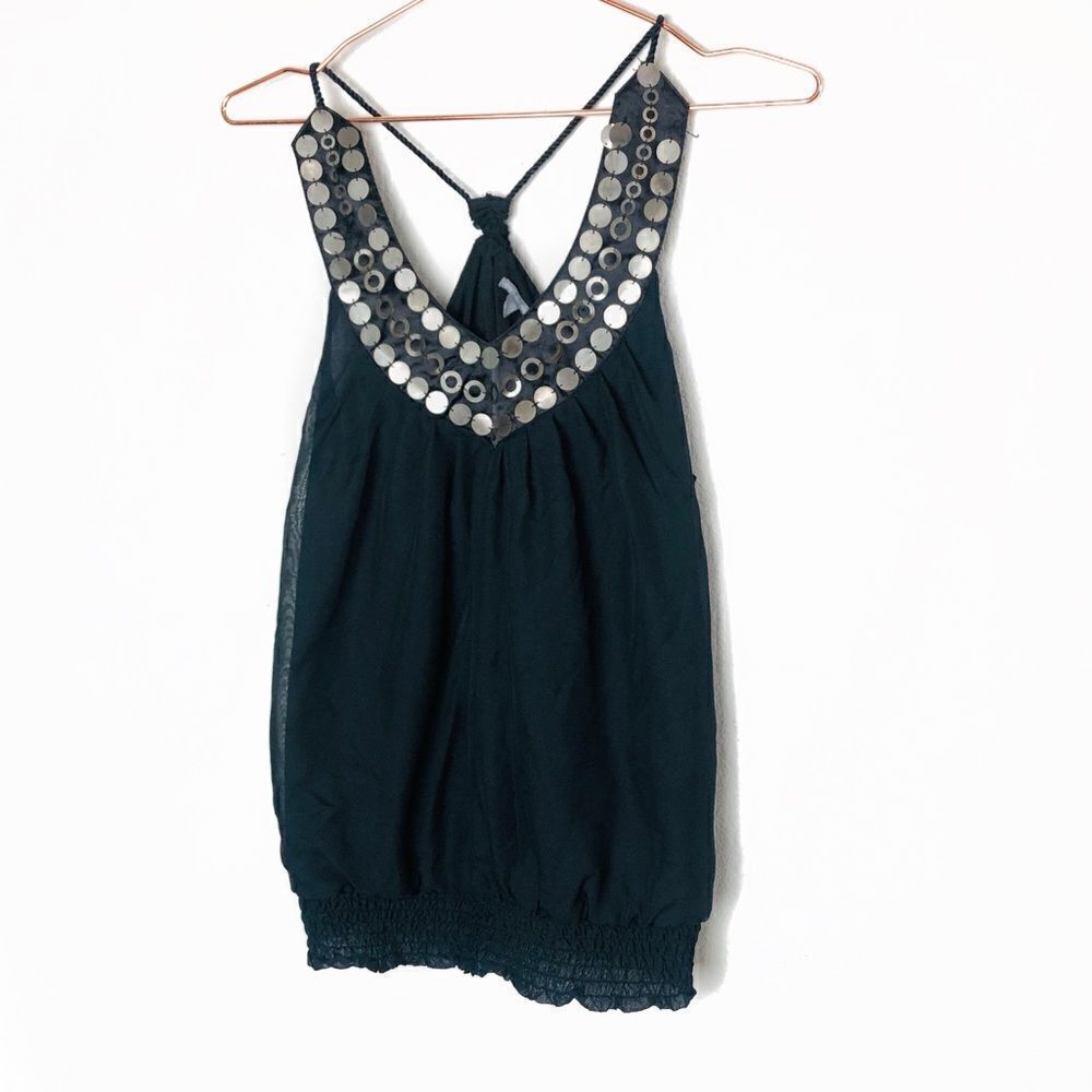 GUC Charlotte Russe Vintage Y2K Black Sequin Crop Top M